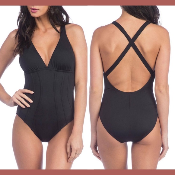 NEW $119 La Blanca Island Goddess One-Piece‎ Swimsuit Black [SZ 12 ] - Picture 1 of 9